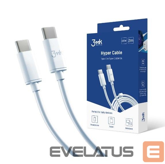 Cable 3MK Hyper Cable Type-C to Type-C 2m 100W White