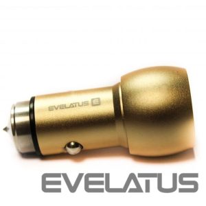 Auto charger Evelatus - Car Charger ECC01 GOLD 2USB port 3.1A with stainless steel escape tool Gold