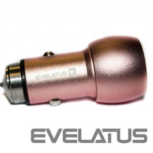 Auto charger Evelatus Universal Car Charger ECC01 PINK 2USB port 3.1A with stainless steel escape tool Pink
