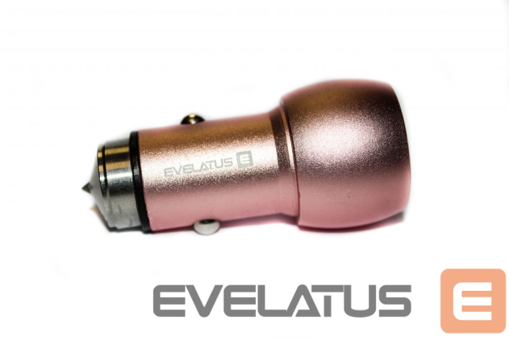 Auto charger Evelatus Universal Car Charger ECC01 PINK 2USB port 3.1A with stainless steel escape tool Pink