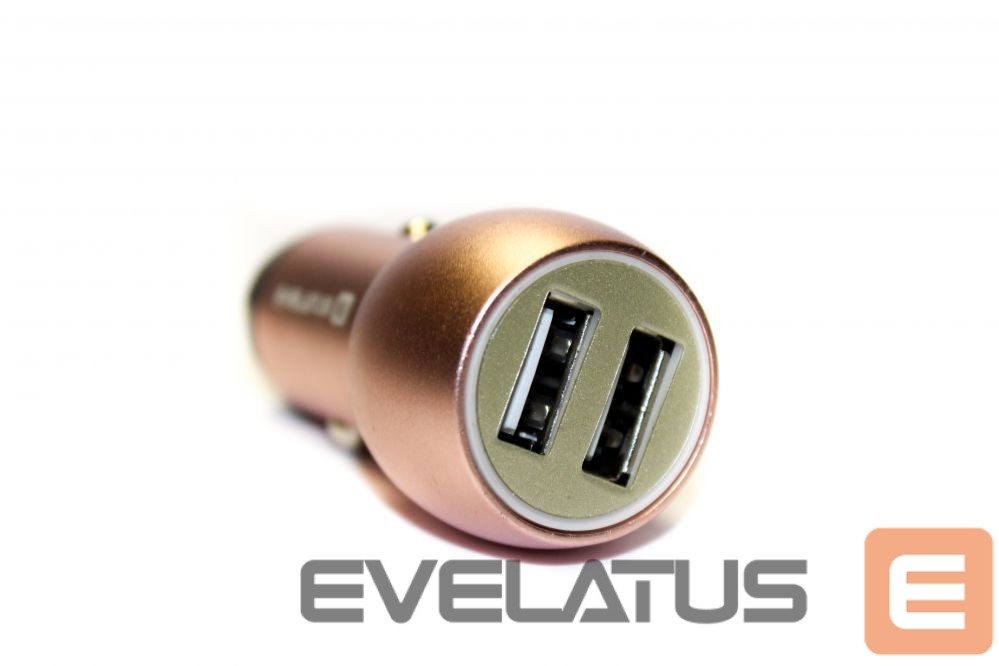Auto charger Evelatus Universal Car Charger ECC01 PINK 2USB port 3.1A with stainless steel escape tool Pink