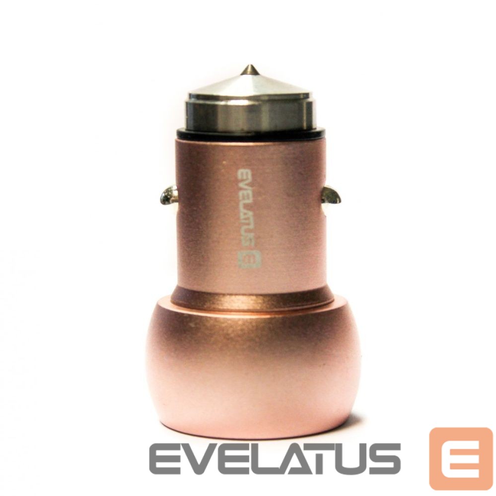 Auto charger Evelatus Universal Car Charger ECC01 PINK 2USB port 3.1A with stainless steel escape tool Pink