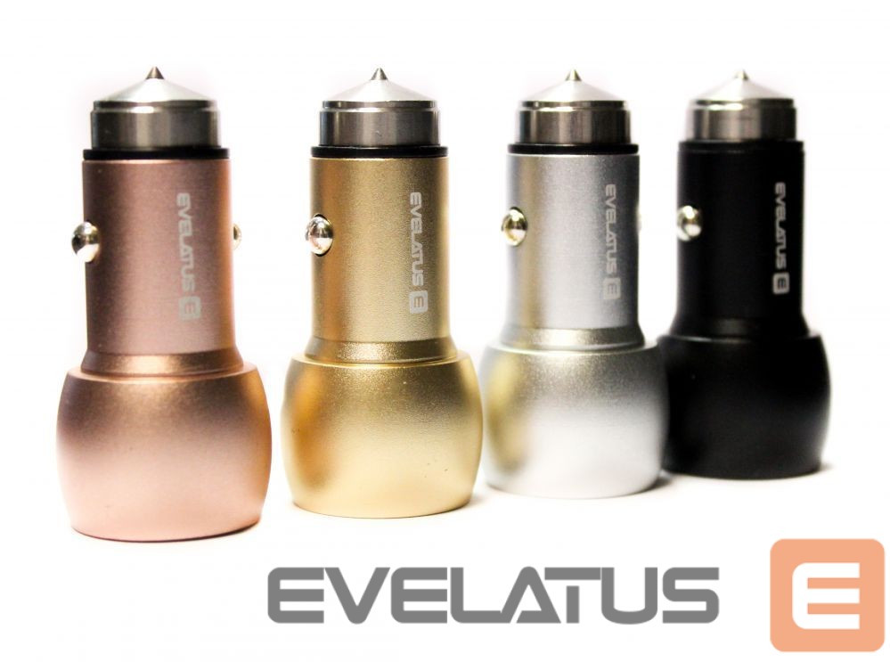 Auto charger Evelatus Universal Car Charger ECC01 PINK 2USB port 3.1A with stainless steel escape tool Pink