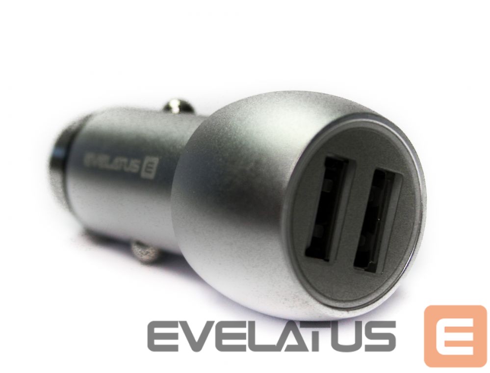 Auto charger Evelatus Universal Car Charger ECC01 2USB port 3.1A with stainless steel escape tool Silver