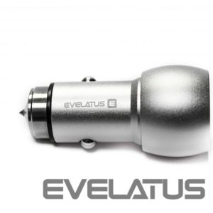 Auto charger Evelatus Universal Car Charger ECC01 2USB port 3.1A with stainless steel escape tool Silver