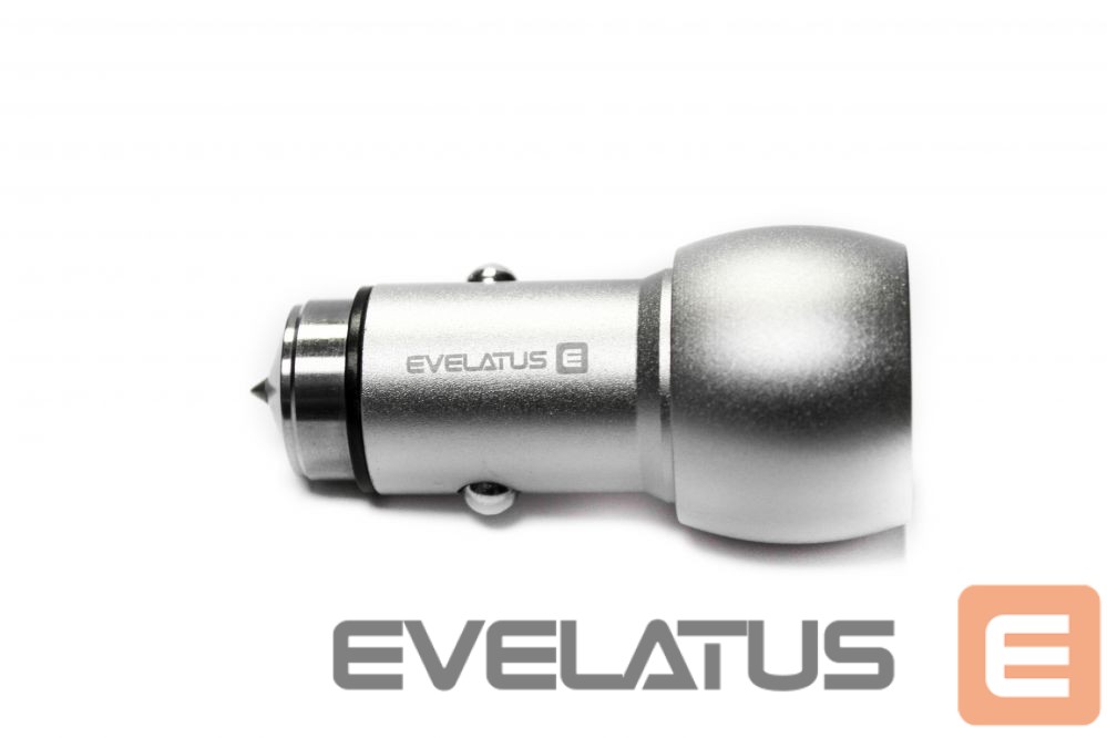 Auto charger Evelatus Universal Car Charger ECC01 2USB port 3.1A with stainless steel escape tool Silver