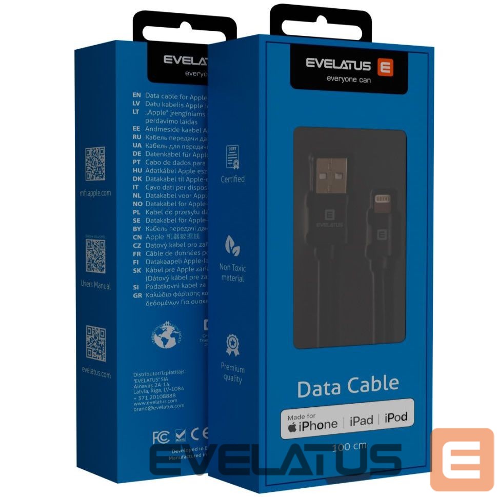 Cable Evelatus Universal MFI Data Cable 1m MFI02 Black