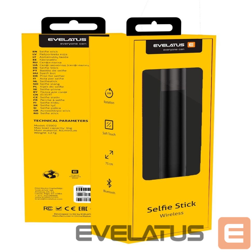 Selfie stick Evelatus - Evelatus Selfie Stick Monopod ESS02 Bluetooth Black