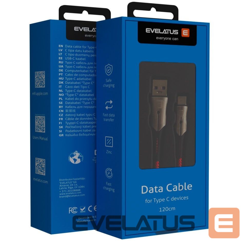 Cable Evelatus - Type-C Data Cable TPC02 Black