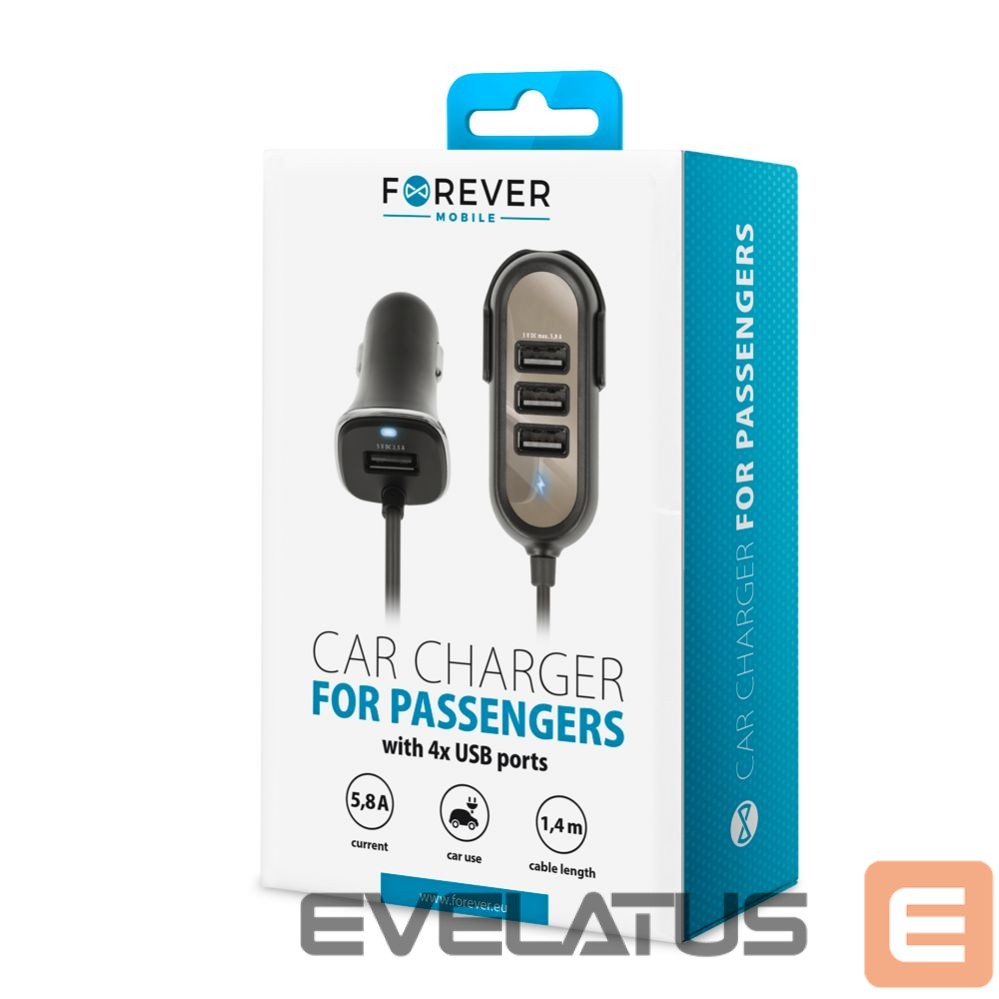 Auto charger Forever Universal PC-01 car charger (4 x USB | 5,8 A) for passengers Black