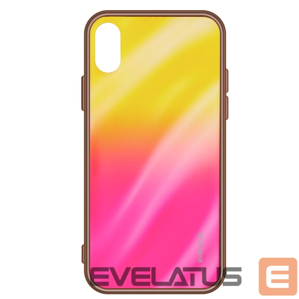 Back panel cover Evelatus Huawei P Smart 2019 Water Ripple Full Color Electroplating Tempered Glass Gradient Yellow-Pink