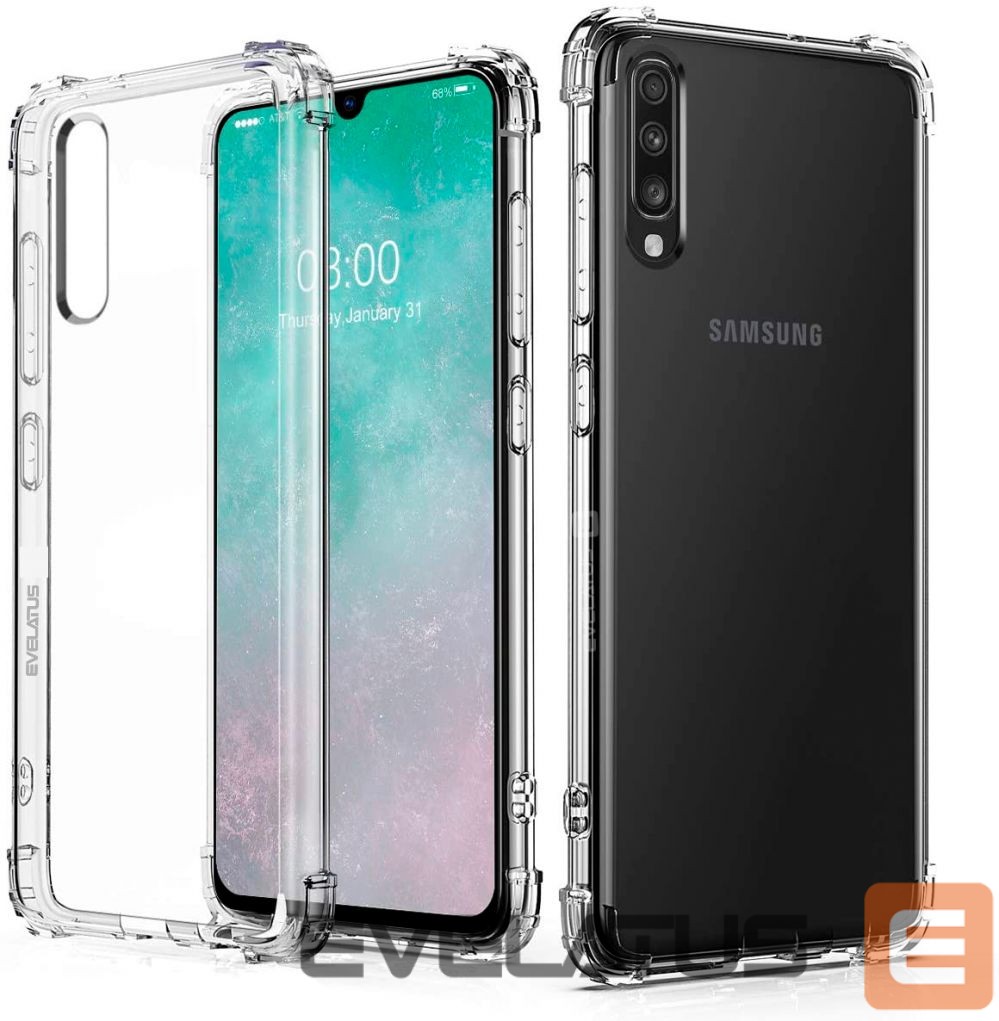 Back panel cover Evelatus Samsung Galaxy A70 Military Shockproof Silicone Case TPU Transparent