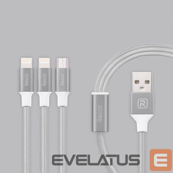 Cable Recci Universal Delicate RCS-H120 3 in 1 Micro USB + 2 x Lightning Fast Charging 1,2 m Grey