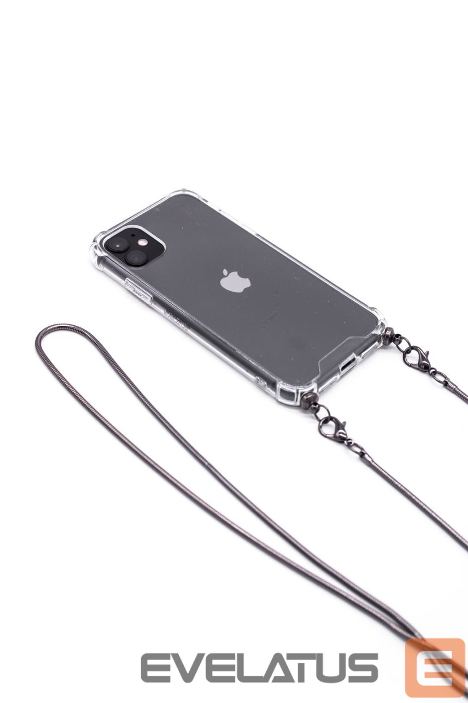 Back panel cover Evelatus Apple iPhone 11 Pro Silicone Transparent with Necklace TPU Strap Space Gray