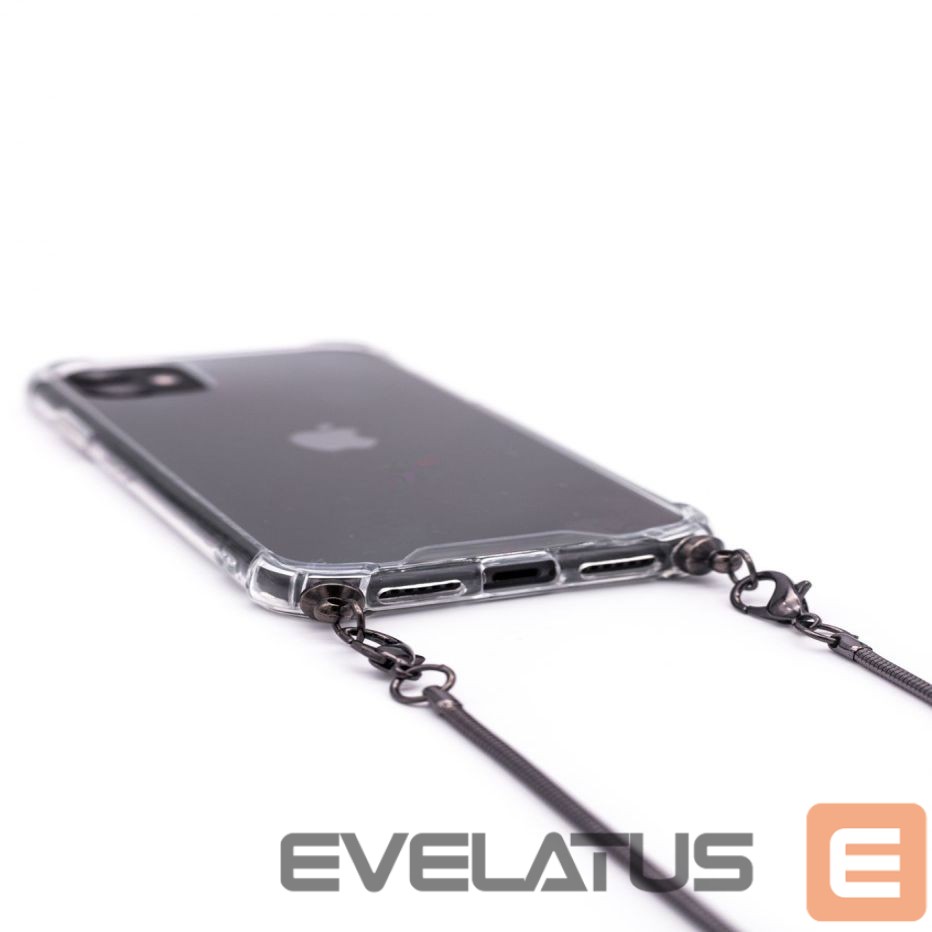 Back panel cover Evelatus Apple iPhone 11 Pro Silicone Transparent with Necklace TPU Strap Space Gray