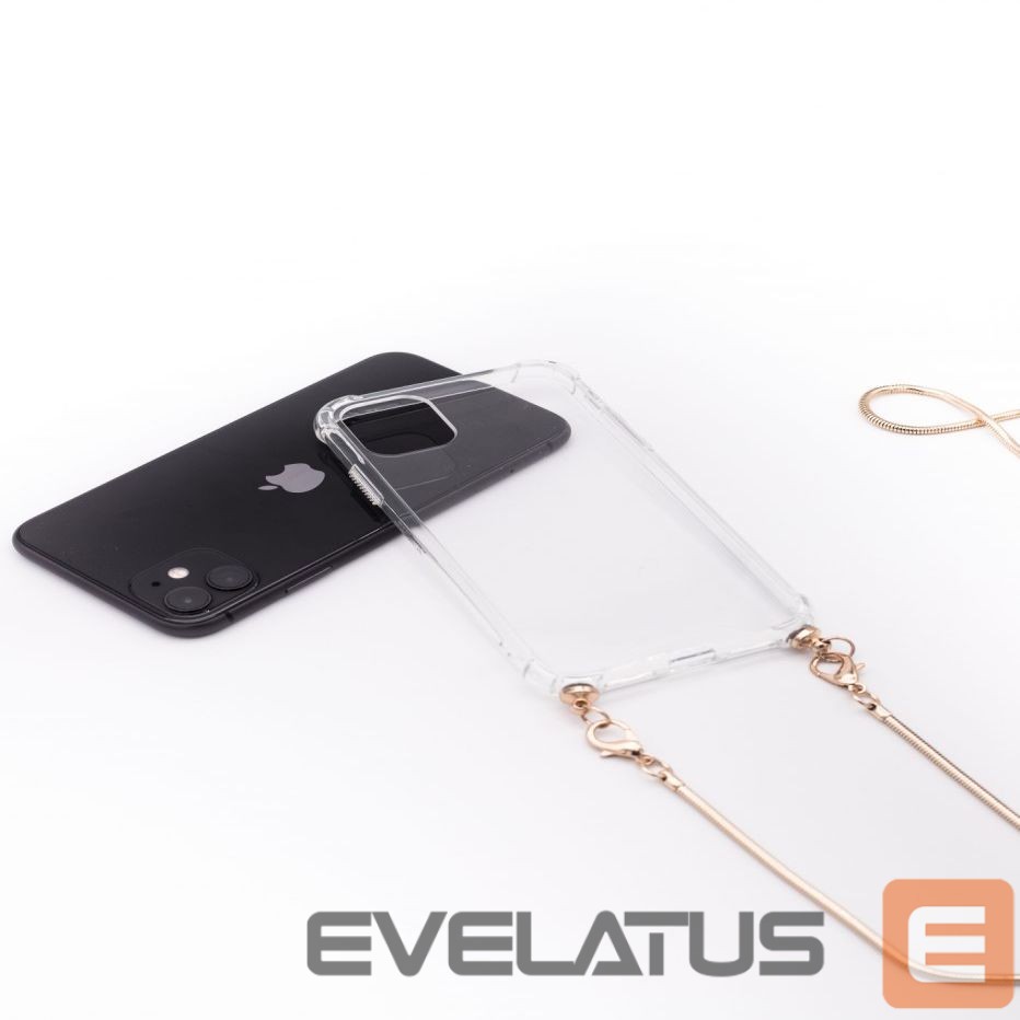 Back panel cover Evelatus Apple iPhone 11 Pro Silicone Transparent with Necklace TPU Strap Gold