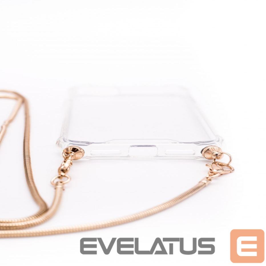 Back panel cover Evelatus Apple iPhone 11 Pro Silicone Transparent with Necklace TPU Strap Gold