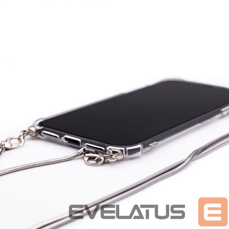 Back panel cover Evelatus Apple iPhone 11 Pro Max Silicone Transparent with Necklace TPU Strap Silver