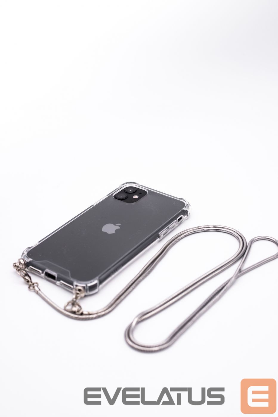 Back panel cover Evelatus Apple iPhone 11 Pro Max Silicone Transparent with Necklace TPU Strap Silver