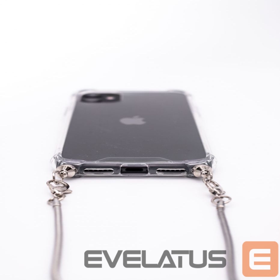 Back panel cover Evelatus Apple iPhone 11 Pro Max Silicone Transparent with Necklace TPU Strap Silver