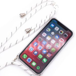 Back panel cover Evelatus Samsung A10s Case with rope White Stripes Transparent