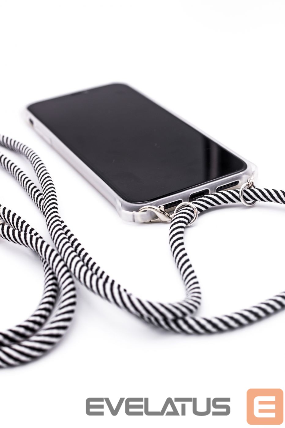 Back panel cover Evelatus Samsung A10s Case with rope Black Stripes Transparent
