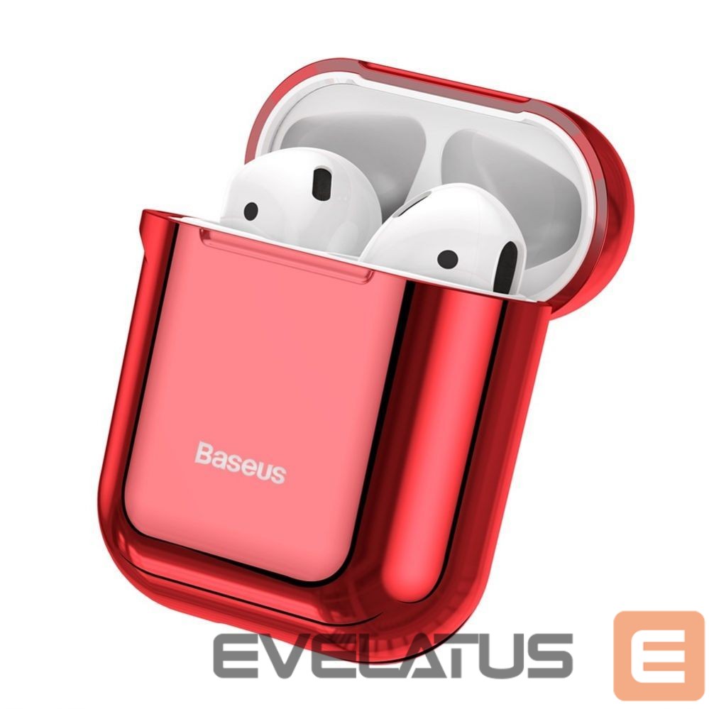 Back panel cover Baseus Metallic Shining Ultra-thin Silicone Protector Case with Hook for Airpods 1 / 2 Red