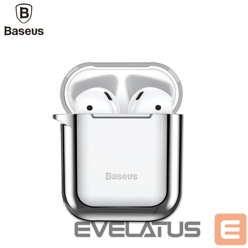 Back panel cover Baseus Apple Metallic Shining Ultra-thin Silicone Protector Case with Hook for Airpods 1 / 2 Silver