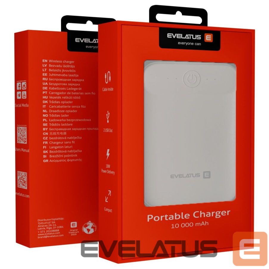 Power bank Evelatus - Evelatus Power Bank EPB07 10000 mAh White