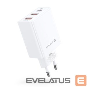 Adapter Evelatus  Evelatus Travel Charger EU Wall 3 Ports 32W USB-C / USB-A2 ETC06 White