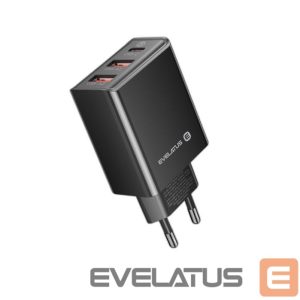 Adapter Evelatus  Evelatus Travel Charger EU Wall 3 Ports 32W USB-C / USB-A2 ETC06 Black