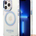Back panel cover Guess Apple iPhone 13 Pro Max 6.7 hard case Metal Outline Magsafe Transparent Blue