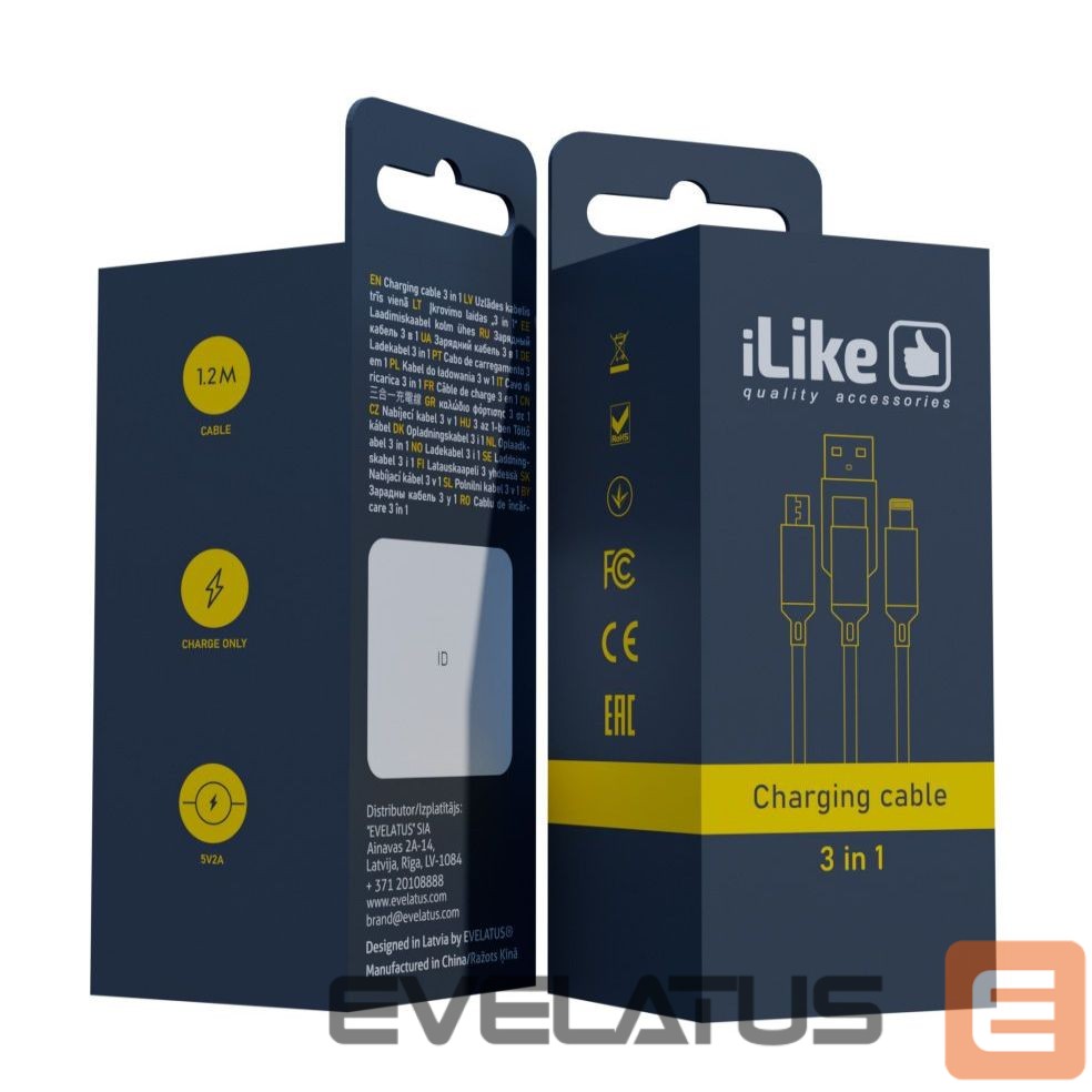 Cable iLike Charging Cable 3 in 1, USB, Type C, Lightning, CCI02 Black