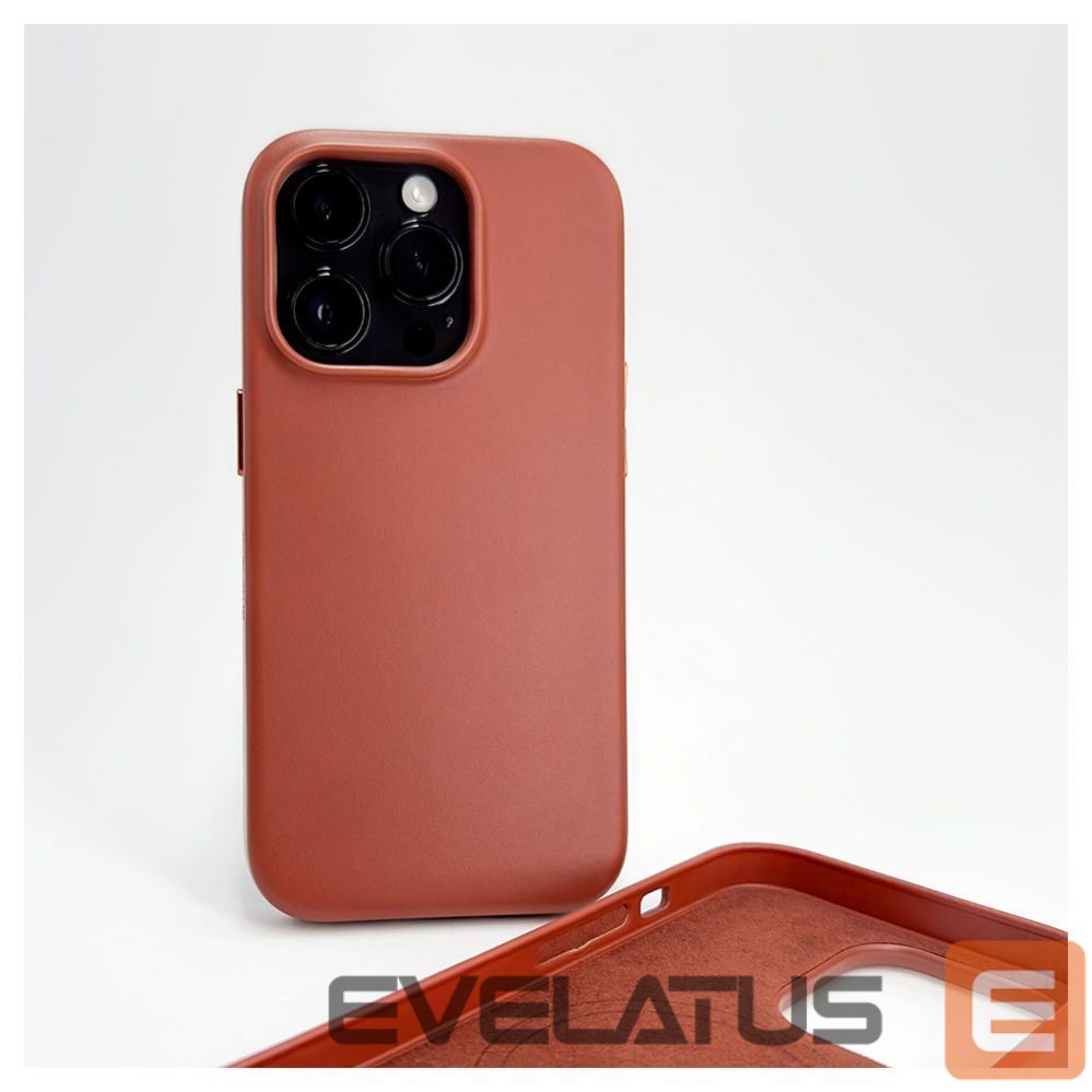 Back panel cover Evelatus Apple iPhone 14 Pro Max Genuine Leather case with MagSafe Brown