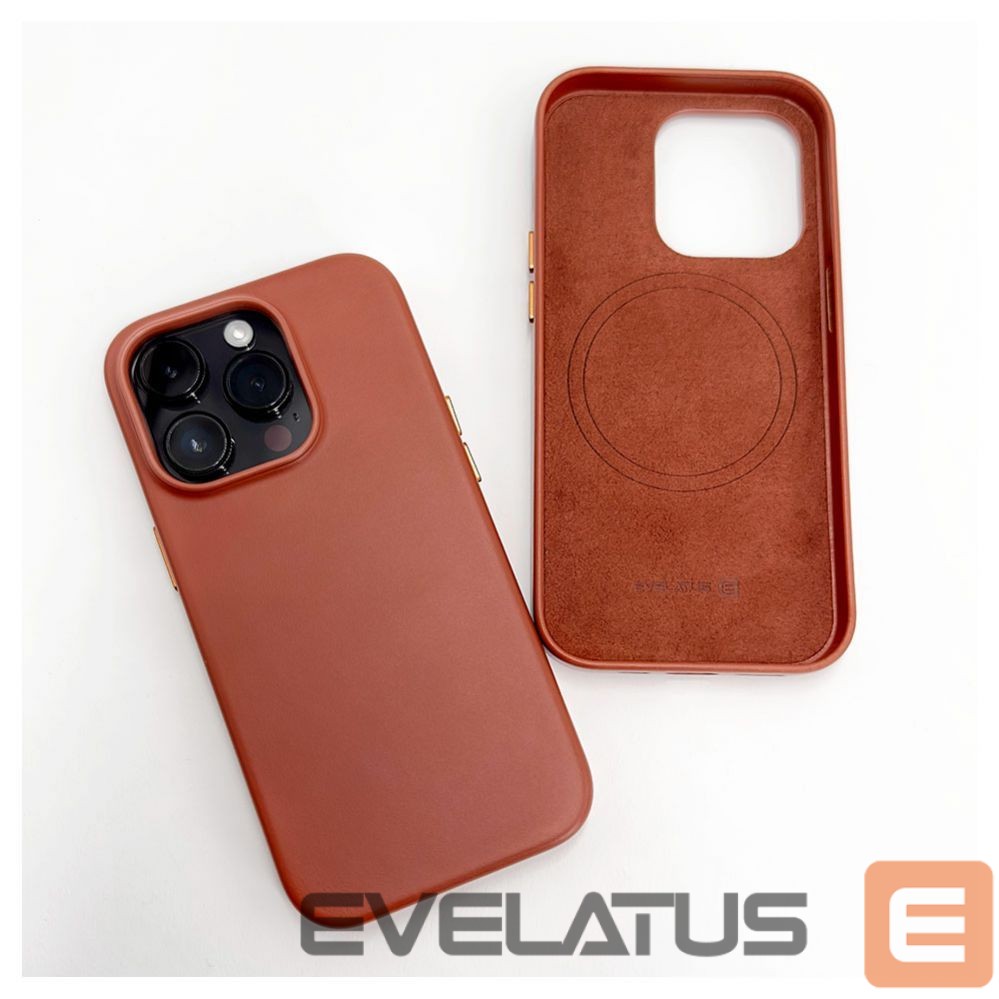 Back panel cover Evelatus Apple iPhone 14 Pro Max Genuine Leather case with MagSafe Brown