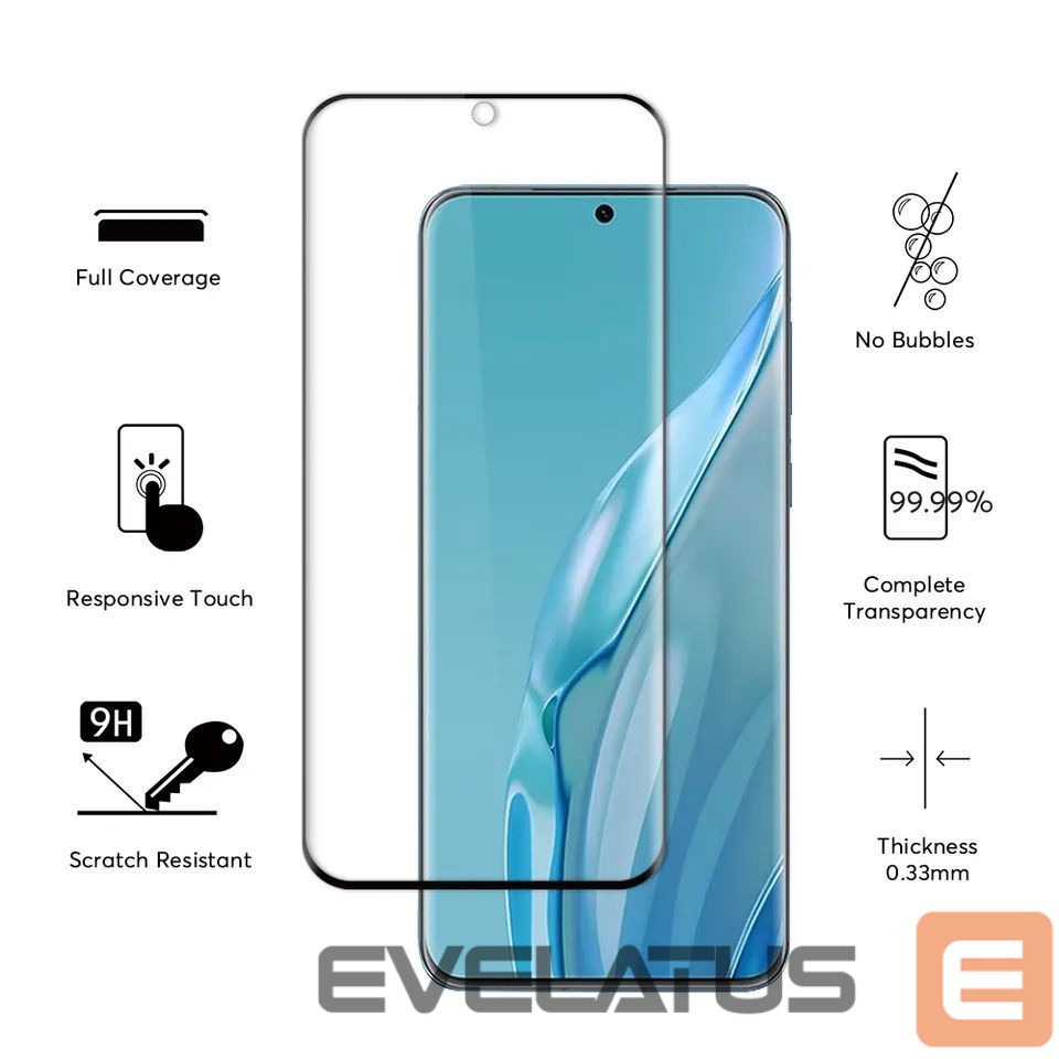 Protective glass Evelatus Huawei P60 PRO 2.5D Full Cover Japan Glue Glass Anti-Static
