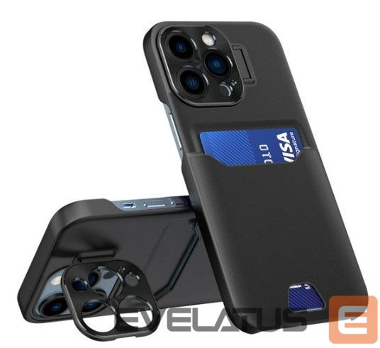 Back panel cover iLike Apple iPhone 14 Pro Leather Stand Case cover card wallet with stand Black