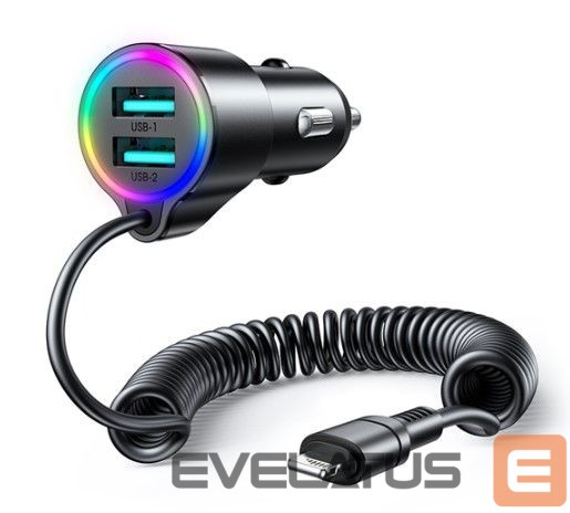 Auto charger Joyroom 3-in-1 fast car charger with Lightning cable 1.5m 17W Black