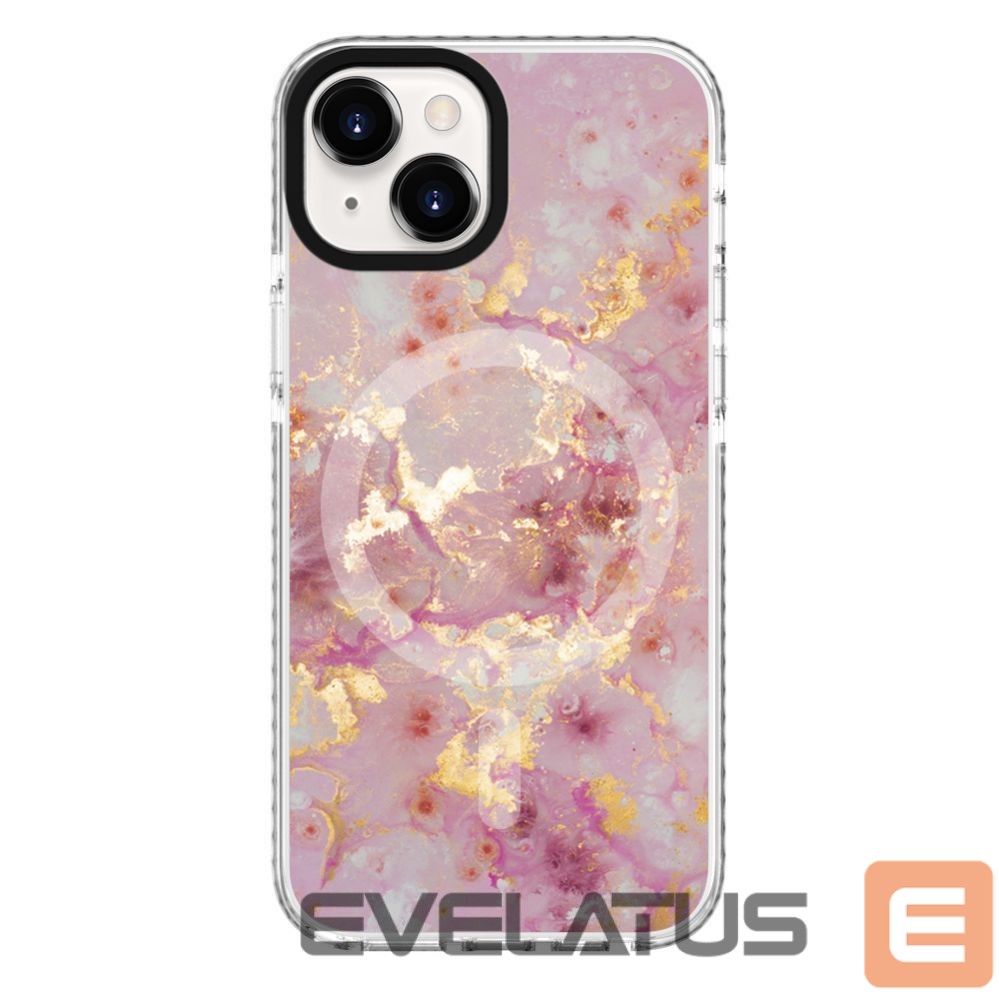 Back panel cover Evelatus Apple iPhone 15 PC+TPU With MagSafe Customized Print Marble Pink