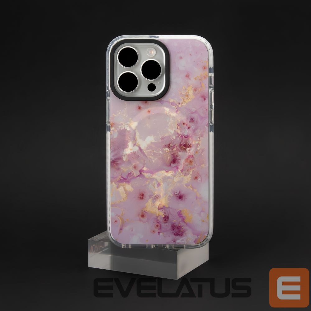 Back panel cover Evelatus Apple iPhone 15 Pro PC+TPU With MagSafe Customized Print Marble Pink