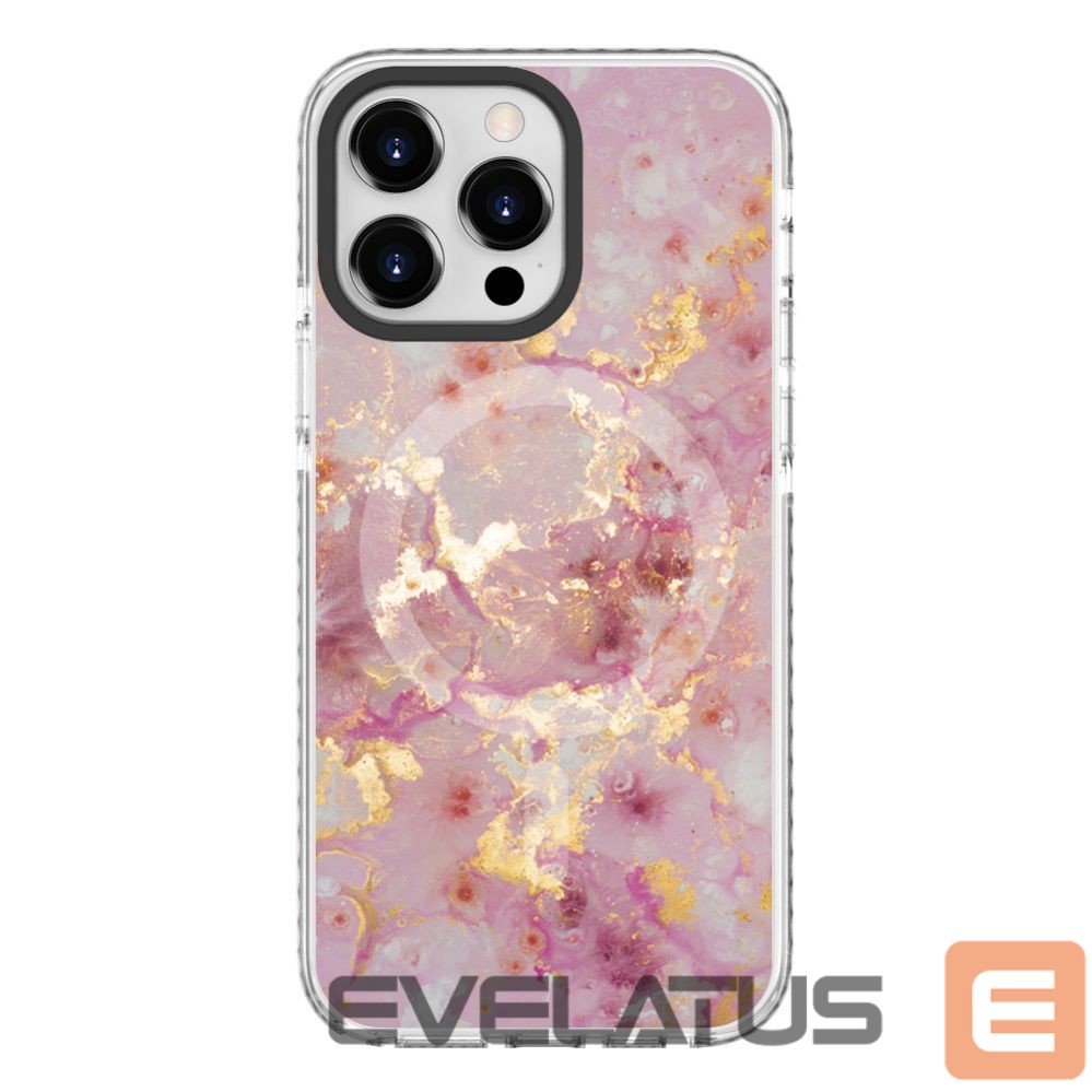 Back panel cover Evelatus Apple iPhone 15 Pro PC+TPU With MagSafe Customized Print Marble Pink