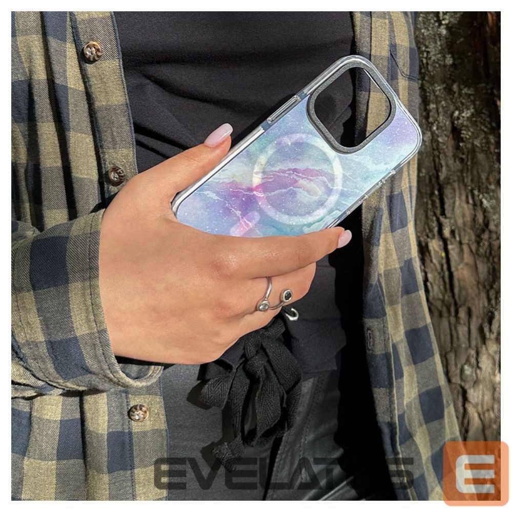Back panel cover Evelatus Apple iPhone 15 Pro PC+TPU With MagSafe Customized Print Marble Purple
