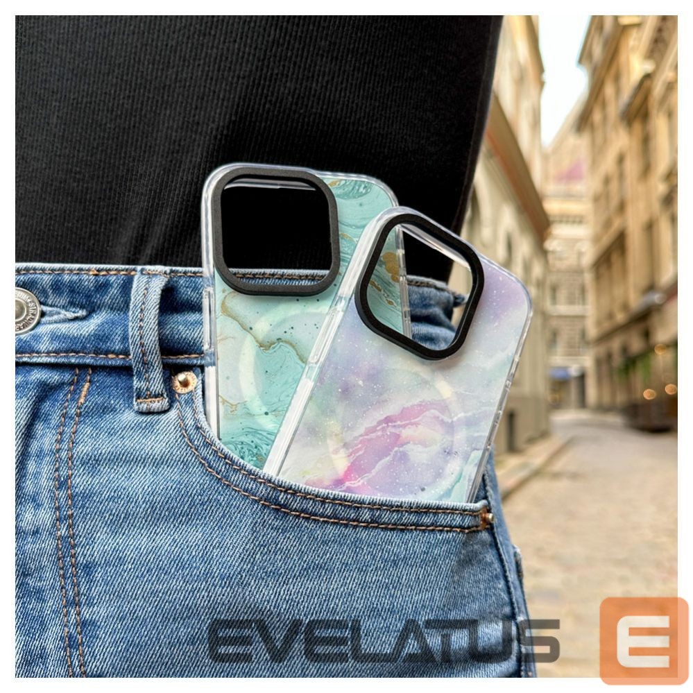 Back panel cover Evelatus Apple iPhone 15 Pro PC+TPU With MagSafe Customized Print Marble Purple
