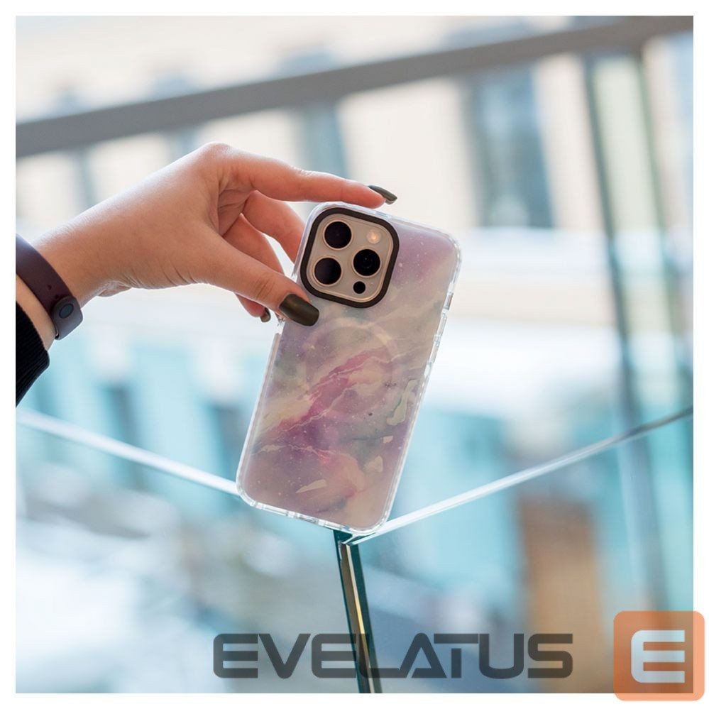 Back panel cover Evelatus Apple iPhone 15 Pro PC+TPU With MagSafe Customized Print Marble Purple