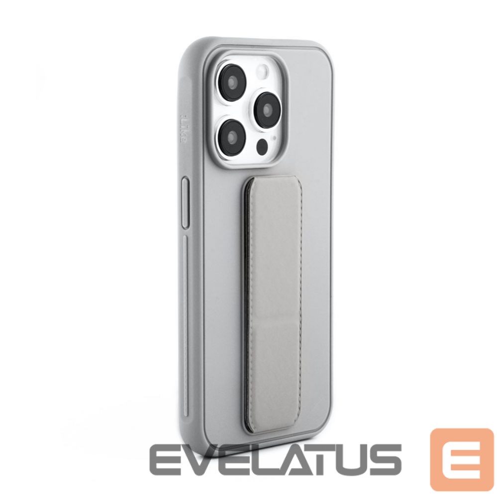 Back panel cover iLike Apple iPhone 15 Pro Silicone Case with stand Silver