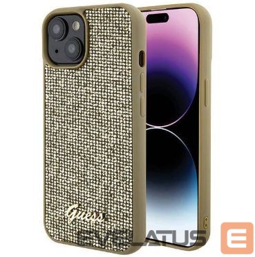Back panel cover Guess Apple iPhone 15 HC PU DISCO SCRIPT METAL Gold