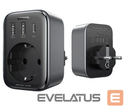 Adapter Ugreen charger 30W (2xUSB/USB C/AC) / adapter EU - EU 13A Ugreen CD314 Black