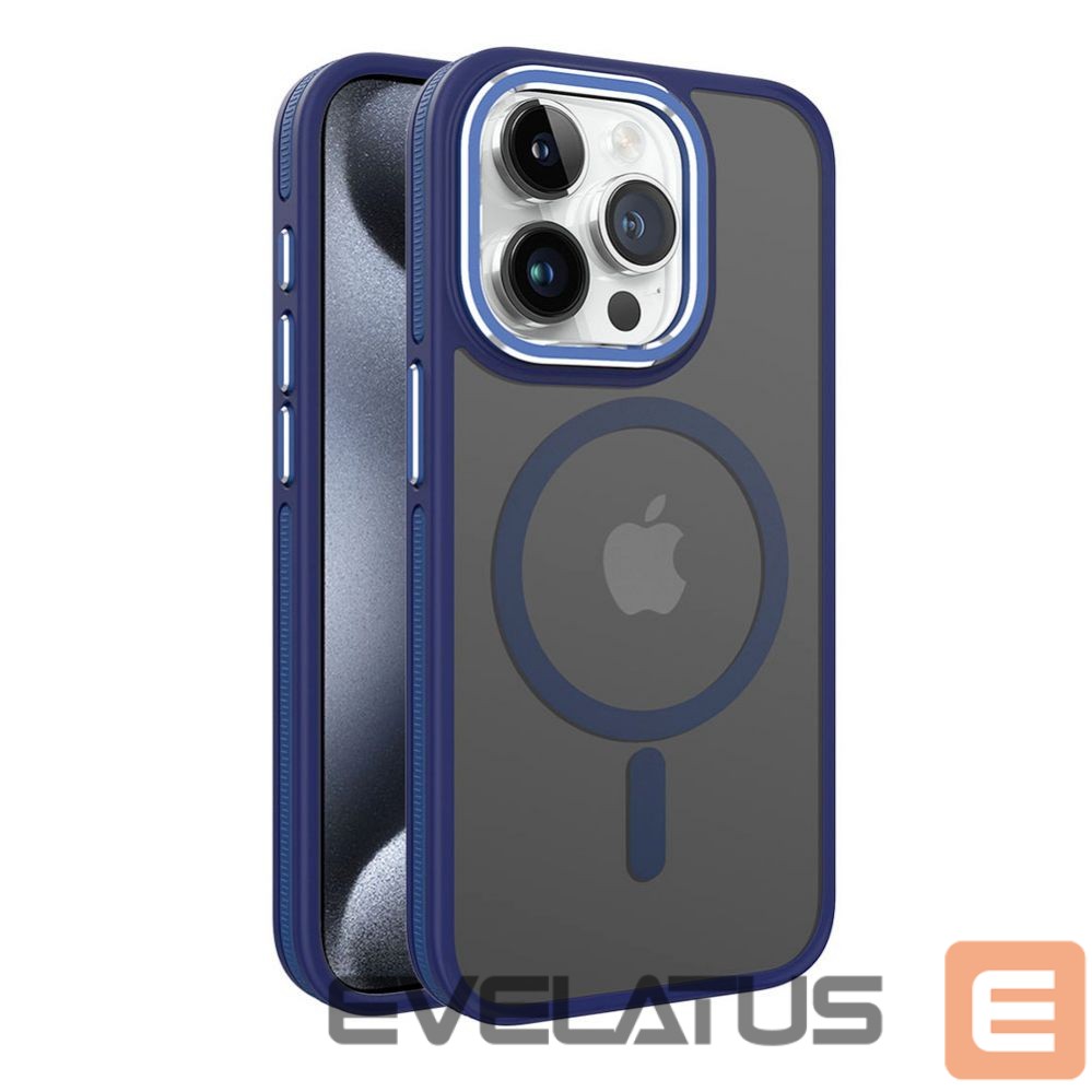 Back panel cover iLike Apple iPhone 15 DUAL METAL FRAME MAGSAFE CASE Blue