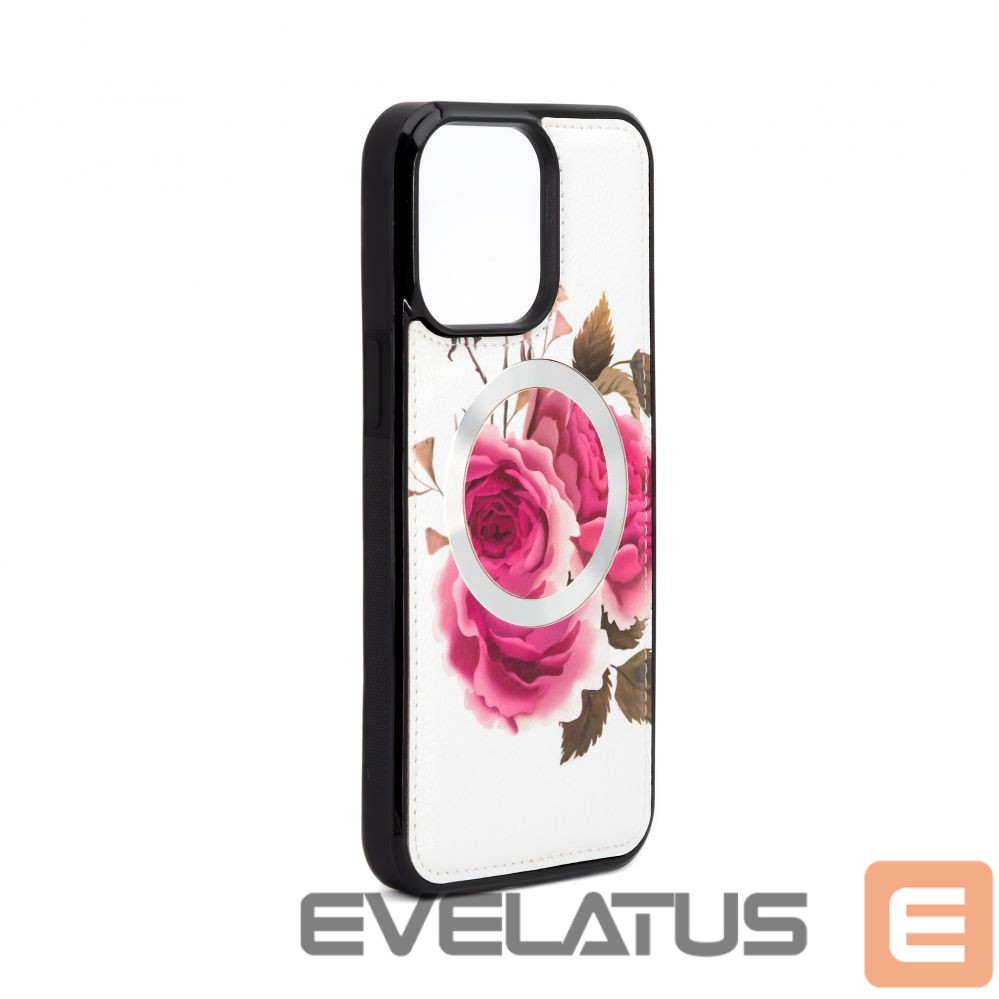 Back panel cover Evelatus Apple iPhone 14 Pro Leather Case Zipper Design Flower White
