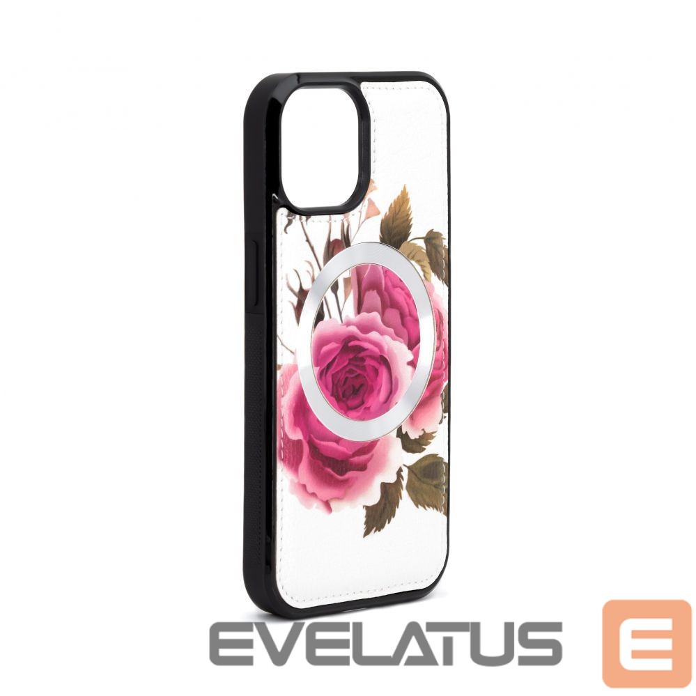 Back panel cover Evelatus Apple iPhone 15 Leather Case Zipper Design Flower White